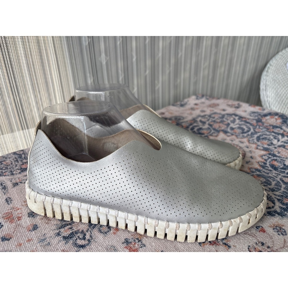 Ilse Jacobsen Tulip 139 Silver Metallic Perforated Slip On Loafers Women 39